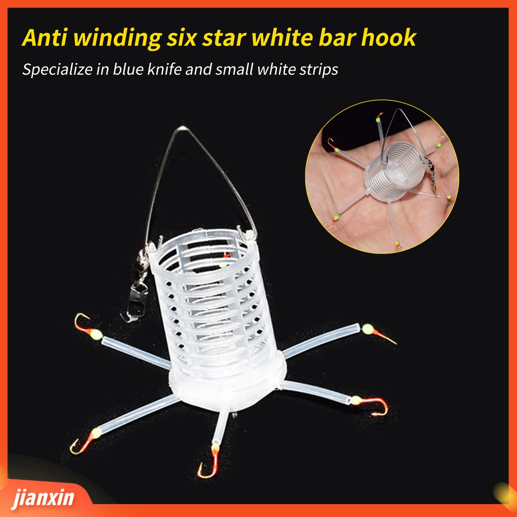 (In Stock) Keranjang Perangkap Pancing Plastik Anti Lilitan Berongga Memancing Umpan Kandang Dengan Enam Kait Aksesori Pancing
