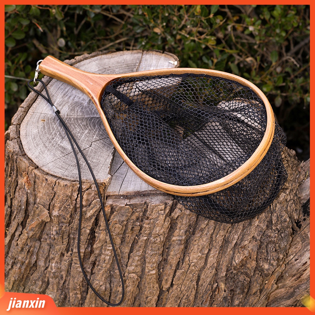 (In Stock) Mini Landing Dip Net Tahan Sobek Gagang Kayu Jaring Celup Ikan Lubang Lebat Untuk Angling