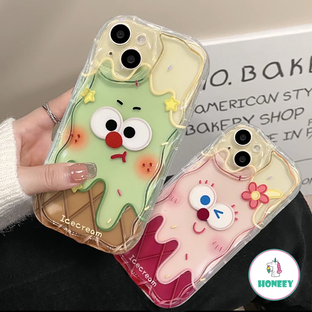 IPHONE Korea Lucu Smiley Ice Cream Transparan Soft Phone Case Kompatibel Untuk Iphone11 14Pro Max12 Pro 13 Pro Bening Silikon Cover