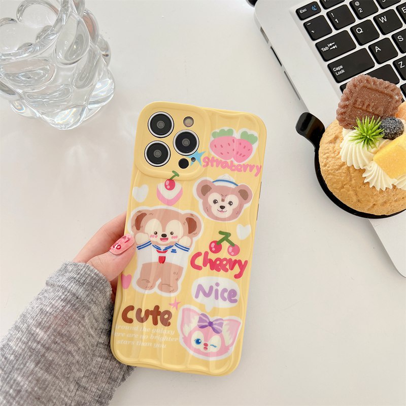 Yellow Cherry Duffy Bear Soft Silicon Case HP iP iPhone 14 + Plus 12 13 Pro Max 11 IMD Wave Girl Woman Casing Apple