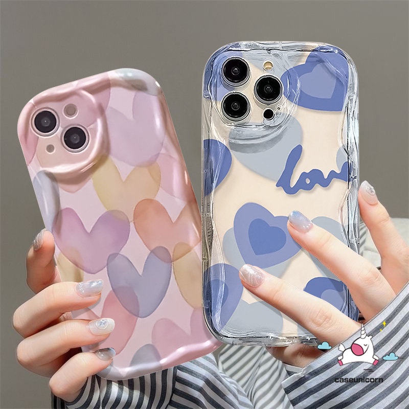 Untuk Realme C55 C35 C15 C53 C31 9i 5 7i 6i 5s 5i C21Y C12 C25Y C25 C11 C20 C25s C33 C30 C21 C3 C17 C2 C20A C1 Art Watercolour Macaron Love Heart Letter Lembut 3D Bergelombang Curved Edge Case