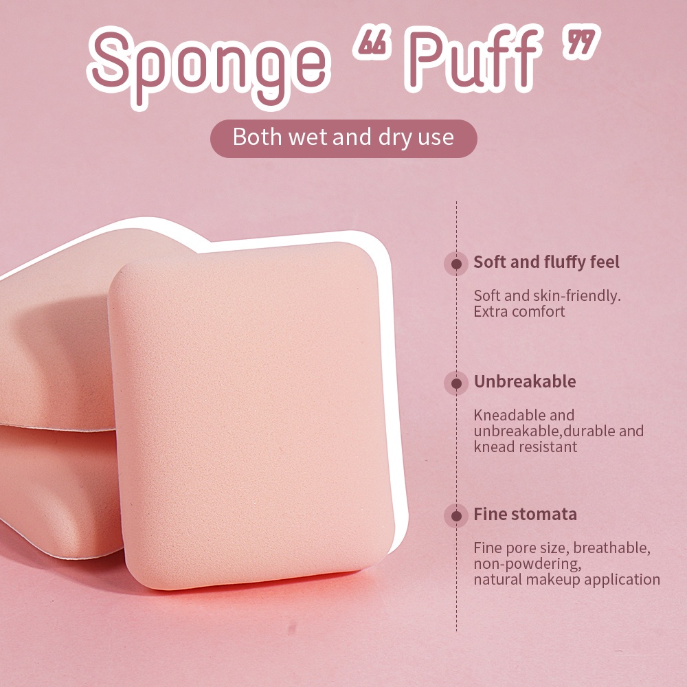 (BOX) Sponge Bedak Bulat Segi Kotak / Spon Puff Dengan Bantalan Udara Yang Sangat Lembut Untuk Alas Bedak Premium