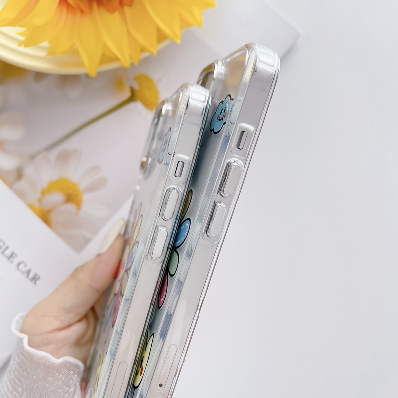 【Independent buttons】Clear Sunflower Silicone Soft Case IPhone 6S 7 8 Plus SE XR XS Max 11 12 13 14 Pro Max 14 Plus strawberry Cute for Girl Women