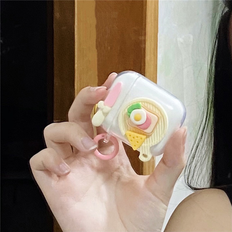 Lucu 3D Goreng Telur Sarapan Dengan Keju Transparan Lembut TPU Nirkabel Bluetooth Earphone Pelindung Case Cover Untuk Airpods1 2 3 PRO PRO2 Dengan Cincin Jari