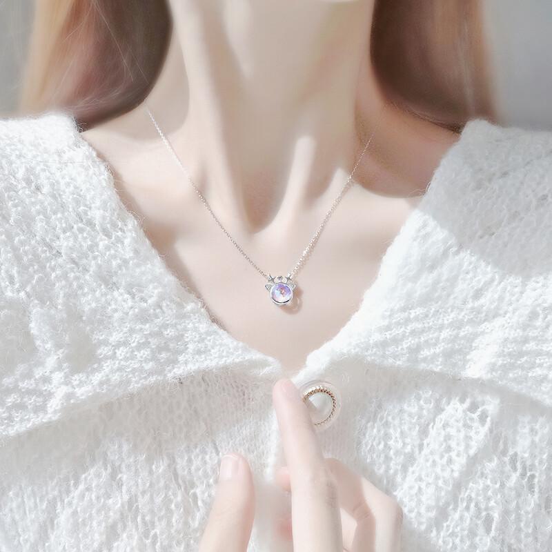 Baru Kalung Perak Wanita Melamun Moonstone Elk Deer Perhiasan Untuk Pernikahan Pertunangan Rainbow Pendant Necklaces