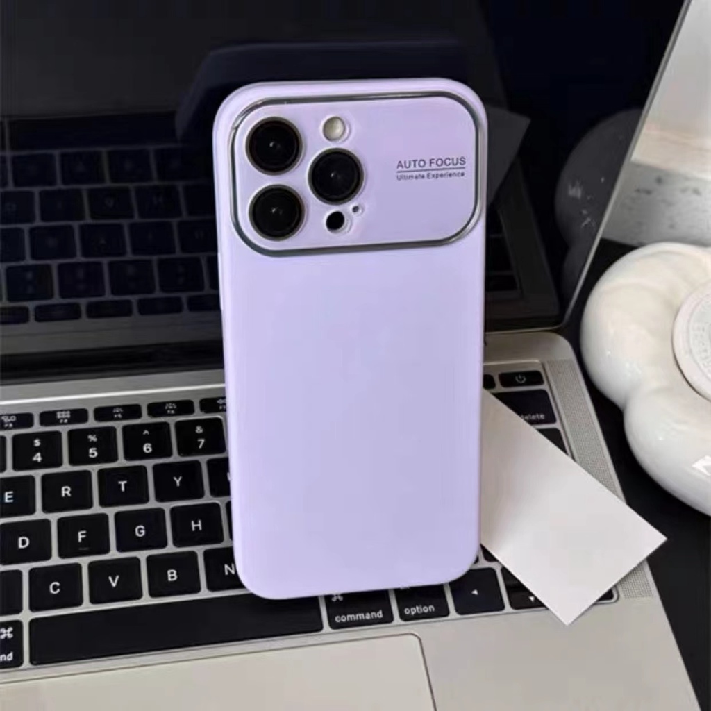 IPHONE Penutup Lensa Kaca Jendela Besar Pelindung Casing Lembut Cocok Untuk Iphone14 13 12 Pro Max Casing Ponsel Silikon Cair Warna Solid Dengan Logo