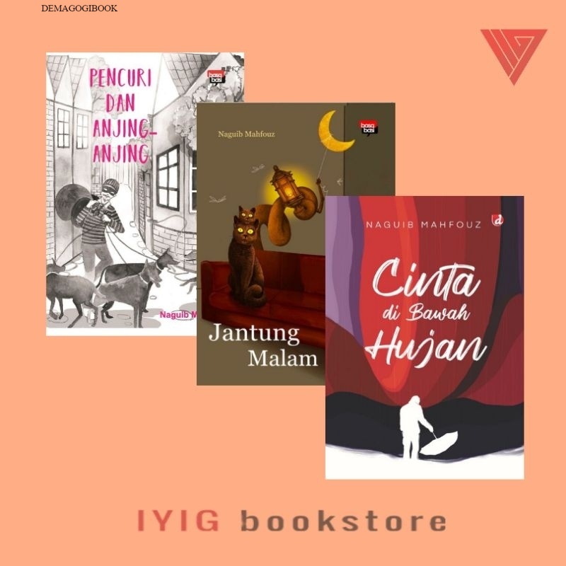 Paket buku naguib mahfouz/jantung malam/pencuri dan anjing anjing/novel terjemahan/novel arab/novel romantis/buku bahasa arab/cinta di bawah hujan