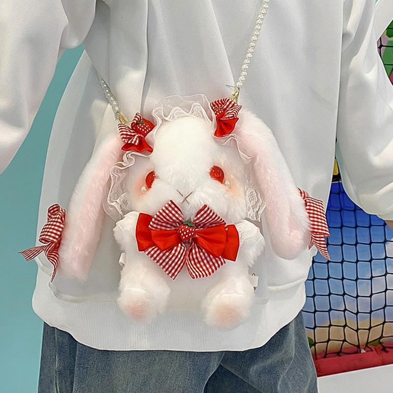 Lolita bag Lolita bag New Year red bow strawberry rabbit bag girl gift plush shoulder bag