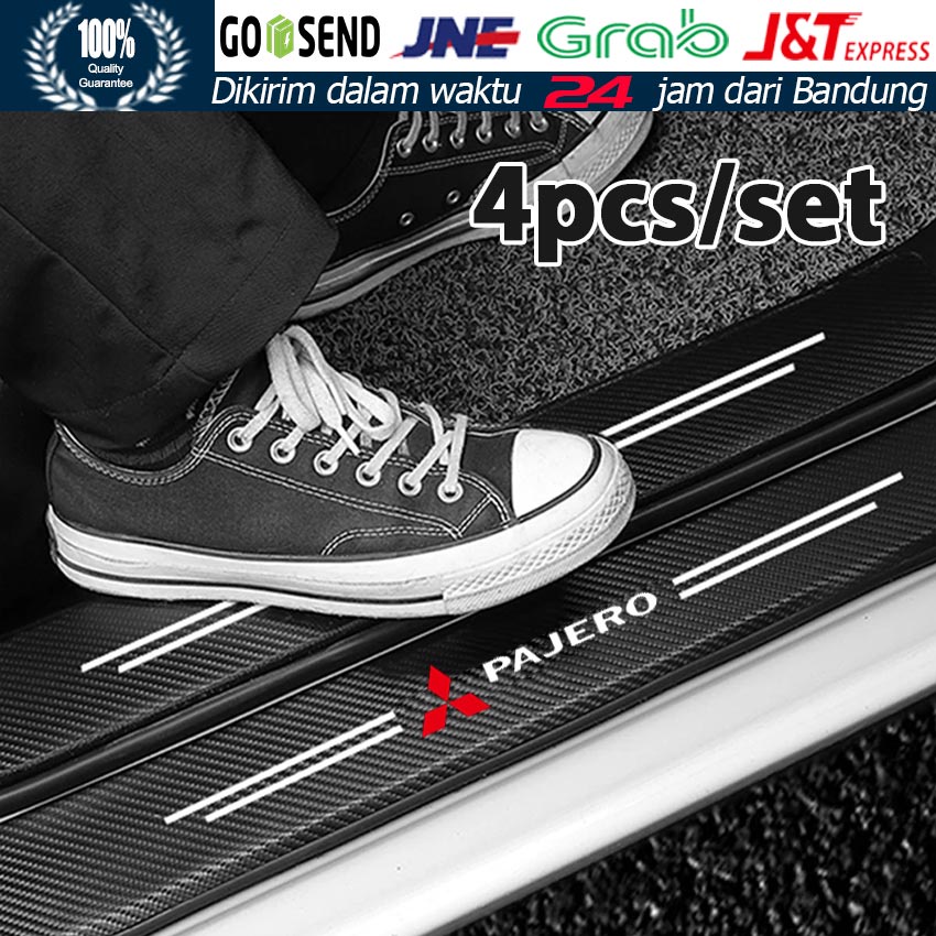 MITSUBISHI PAJERO Carbon 3D Door Sill Plate Guard Pelindung Pijakan Injakan Kaki Pintu Mobil Set