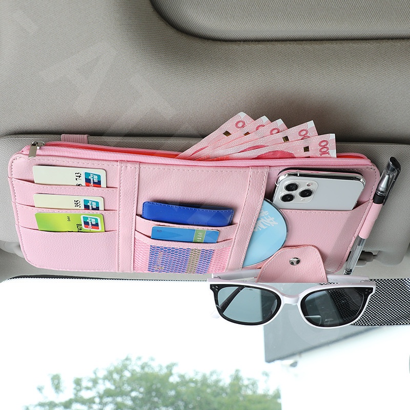 Honda Kulit Car Sun Visor Organizer Dengan Resleting Sun Visor Tas Penyimpanan Serbaguna Untuk Honda Brio City Civic CRV HRV BRV Accord Mobilio WRV Odyssey Freed Jazz