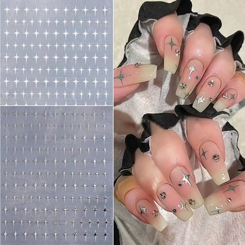 [Fitur] 1pc Self-Adhesive 3D Star Nail Decals/Ins Star Shing Nail Stickers/Simple Gold Silver Manicure Decor/DIY Nail Art/Aksesoris Kuku/Alat Kuku Untuk Wanita