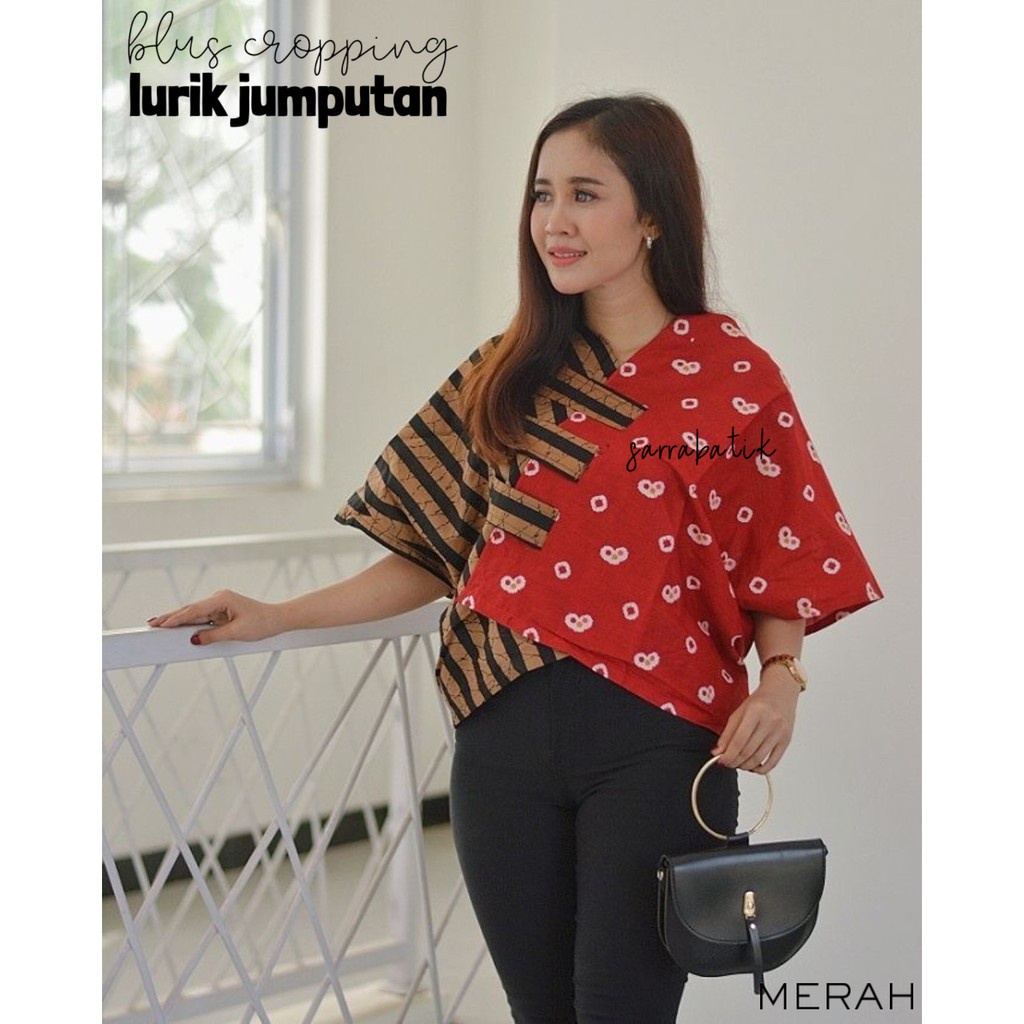 Baju Crop Top Batik Wanita Cropping Motif Lurik Jumputan Atasan Kain Songket Bahan Katun