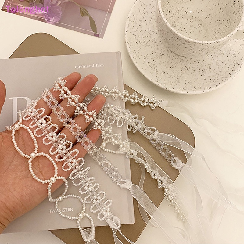 Tolonghot&gt; Manis Kristal Mutiara Hairband Romantis Manik-Manik Bunga Renda Panjang Rambut Pita Hiasan Kepala Renda Klavikula Choker Kalung Perhiasan well