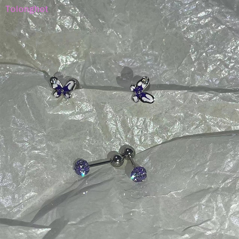 Tolonghot&gt; 1Pcs Ungu Menetes Minyak Kupu-Kupu Telinga Tulang Kuku Spiral Stud Anting Untuk Wanita Gadis Pesta Perhiasan Hadiah well