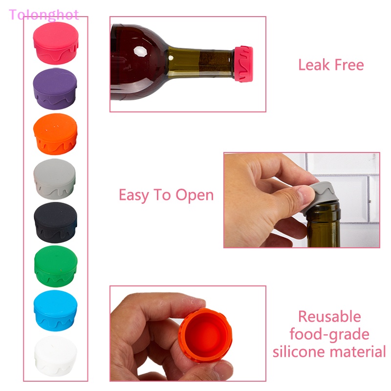 Tolonghot&gt; 8Pcs Wine cap Tutup Wine Silikon Untuk Botol Ganti Sumbat Botol Hadiah Wine-Anggur Stopper seal Reusable Bottle Caps well