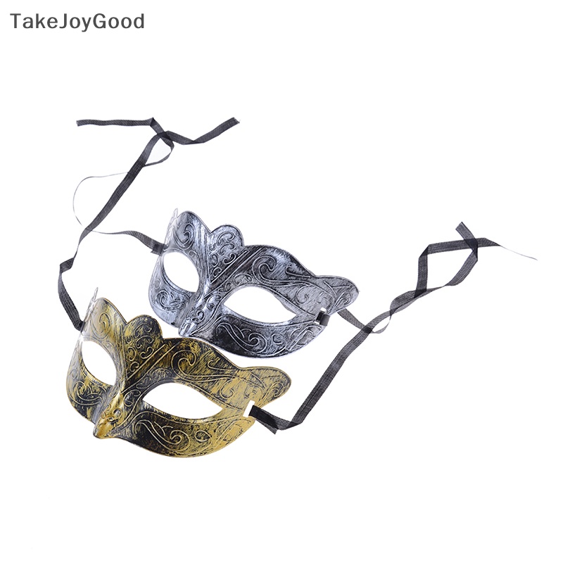 Takejoygood Masker Bola Pesta Topeng Retro Pria Halloween Antik Silver Gold Venetian Mardi Gras Masquerade QWP