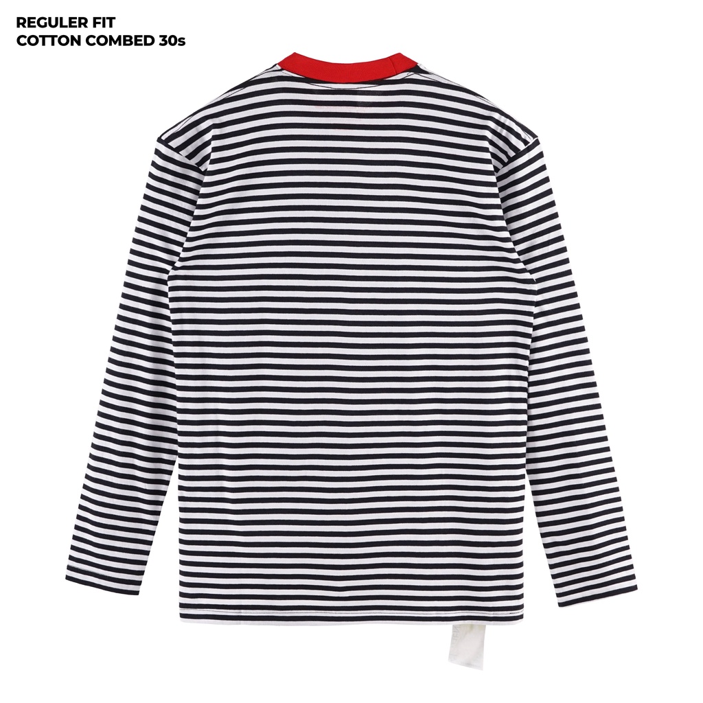 KAOS LENGAN PANJANG MOTIF STRIPE GARIS FRIDAY KILLER | KOZIAK BLACK RED LS