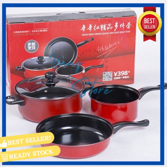 YGS -D307- Panci 3 Set Wajan Teflon Stainless Steel Cookware - Panci Wajan Set isi 3pcs