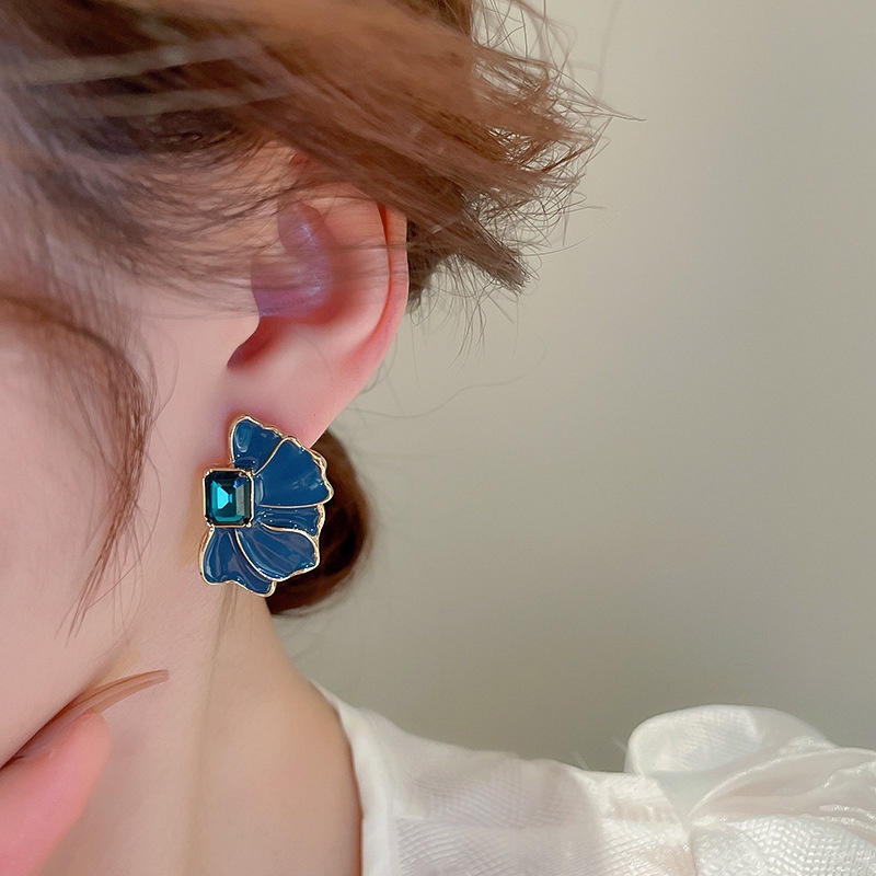 Deartiara Korea Selatan East Gate Drop Oil Blue Petal Earrings Fashion Dan Sapphire Serbaguna Anting Kelopak Lima Daun