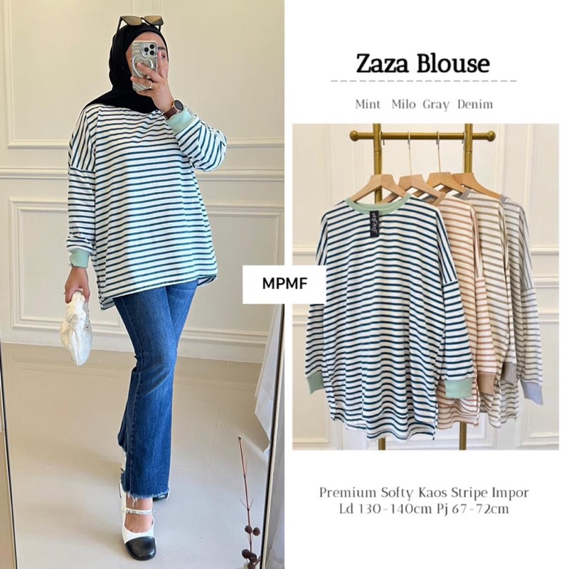 ZAZA BLOUSE ORI SATINE | Premium Softy Kaos Stripe Impor