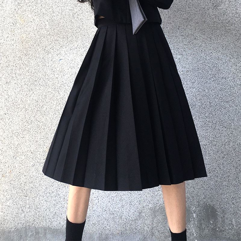 Japanese unhealthy JK uniform long skirt, orthodox student pleated skirt, solid color JK skirt, half