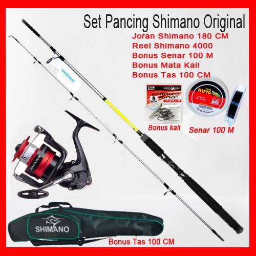 ORIGINAL Set Pancing Shimano dan Joran 180 Bonus Senar siap pakai - Biru