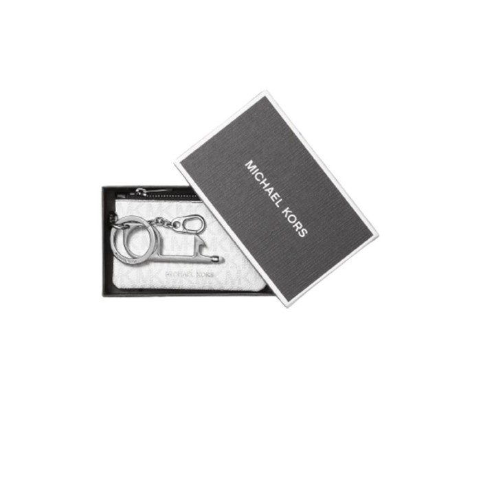 Dompet Wanita Cewek Perempuan MK Logo Pouch Keychain Set - White 100% ORIGINAL