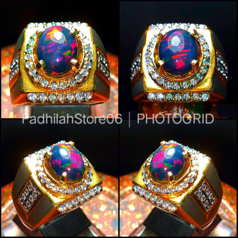 CINCIN PERAK NATURAL KALIMAYA BLACK OPAL TOP JARONG