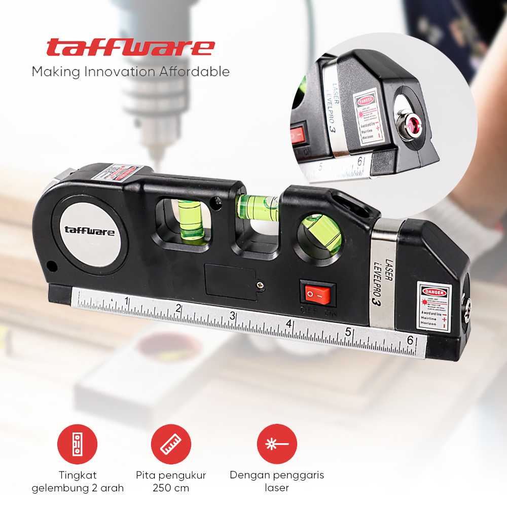 

[COD] Taffware LEVELPRO3 Penggaris Laser 250CM + Waterpass
