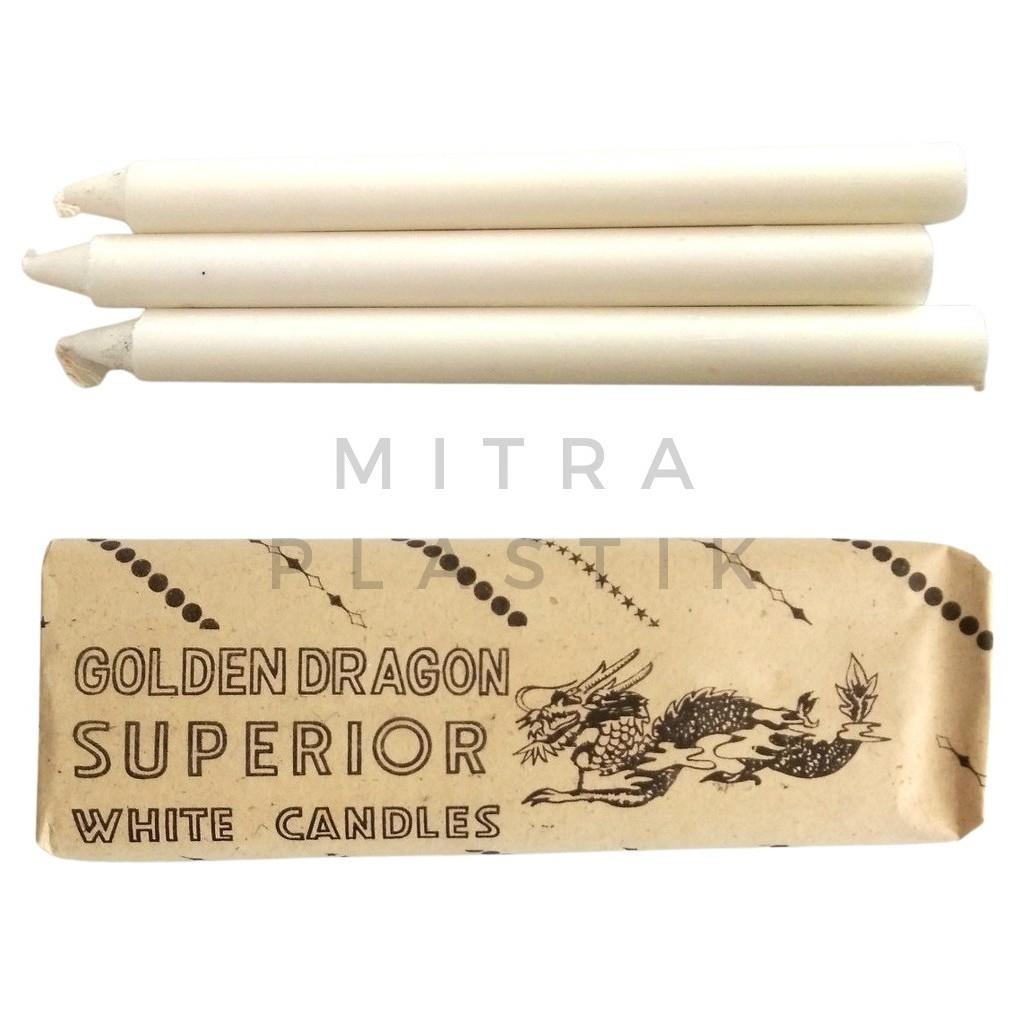 Lilin Putih Panjang 20 cm isi 8 pcs Murah Golden Dragon Polos