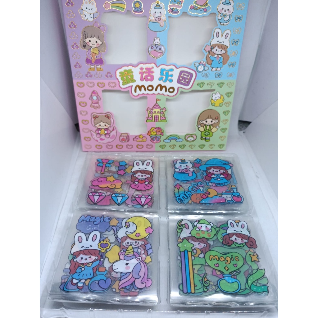 

STIKER BOTOL PLASTIK KOREA STIKER MOMO MOTIF WARNA WARNI CAMPUR MEREK MOMO 1 PAK ISI 100 PCS