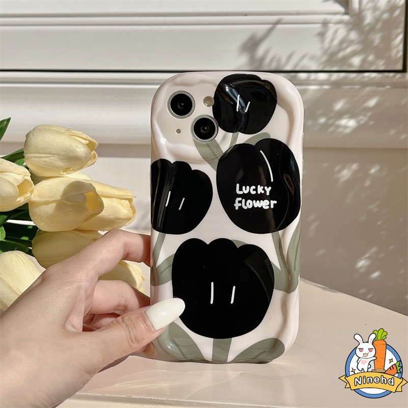 IPHONE Casing Kompatibel Untuk Iphone14 13 12 11 Pro Max X Xr Xs Max8 7 6 6s Plus Ins Gaya Eropa Amerika Premium Tulip Hitam Casing Ponsel Silikon Soft Case Anti Jatuh Protection Cover