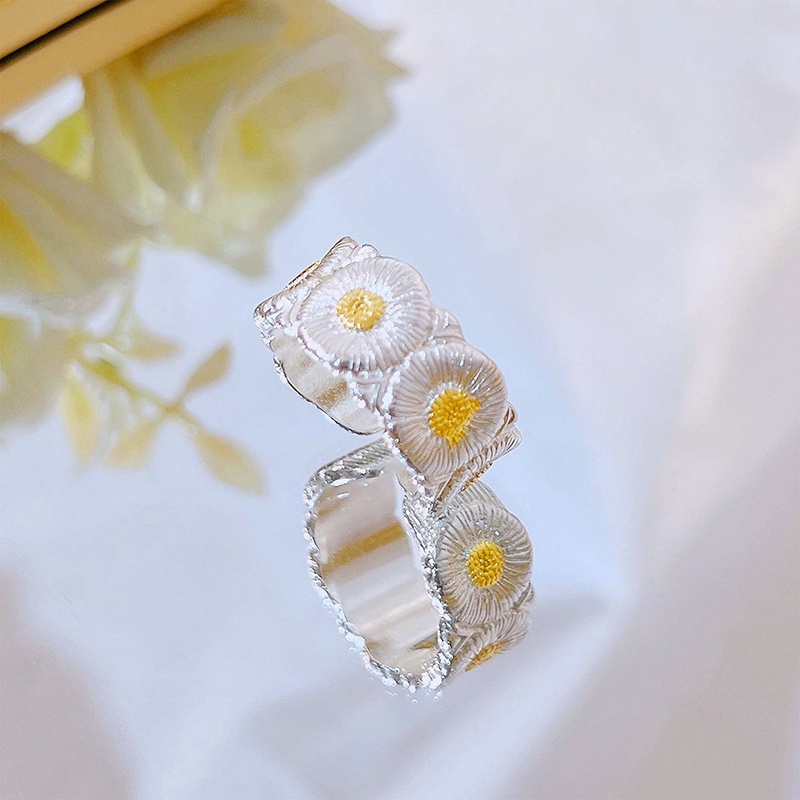 Cincin Bunga Daisy Bukaan Dapat Disesuaikan Fashion Perhiasan Pria Wanita Jewelry Hadiah