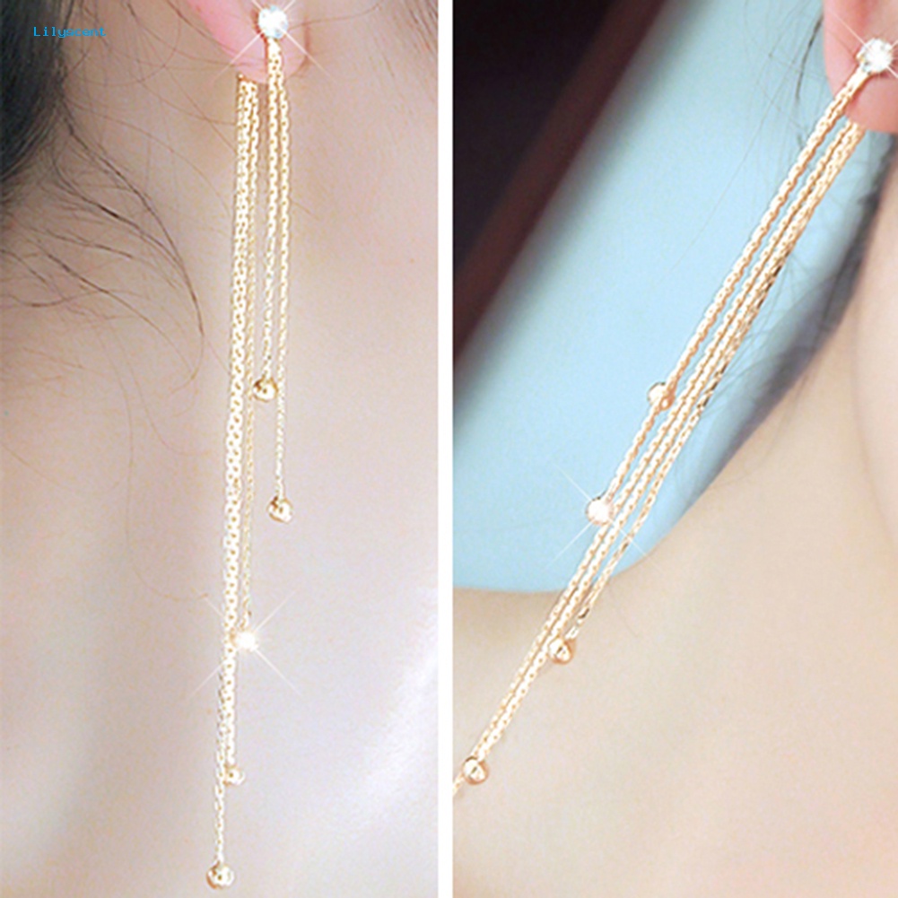 Lilyscent Wanita Berlian Imitasi Alloy Jumbai Panjang Drop Menjuntai Cocktail Pesta Linear Earrings