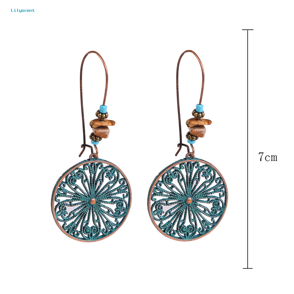 Lilyscent Retro Wanita Bohemian Etnik Geometris Menjuntai Eardrop Kait Anting Perhiasan Hadiah