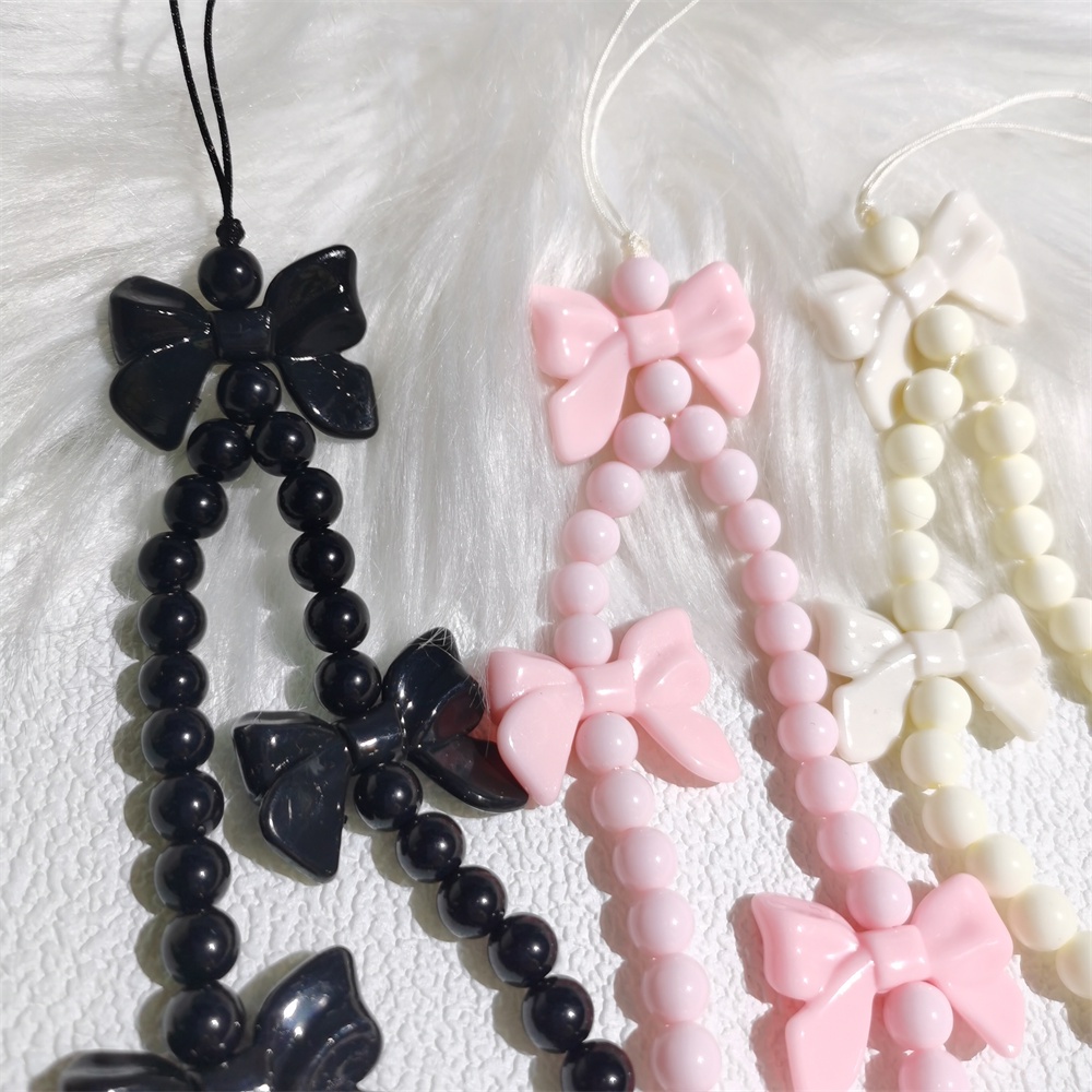 3warna Busur Hitam Rantai Ponsel Anti Hilang Lembut Tembikar Tali Tali Tali Lanyard Manik-Manik Akrilik Warna-Warni Kasus Ponsel Kabel Gantung
