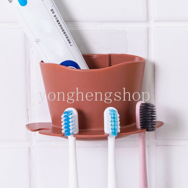 Tempat Sikat Gigi Tempel Dinding Bebas Pukulan Multifungsi Rak Penyimpanan Odol Pencukur Tooth Brush Dispenser Organizer Kamar Mandi