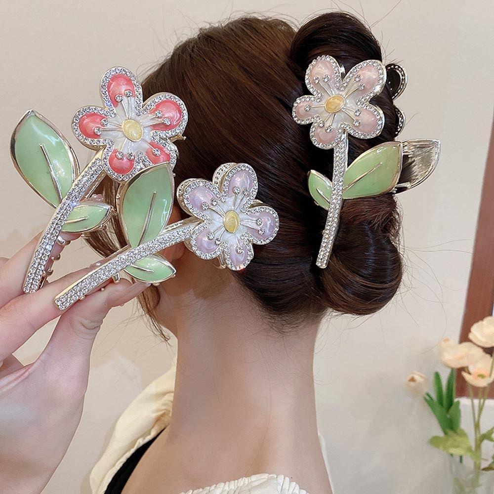 Needway Bunga Rambut Cakar Kepribadian Ins Vintage Geometris Heardress Untuk Gadis Ponytail Holder Fashion Hiasan Kepala Zirkon Wanita Hair Clip