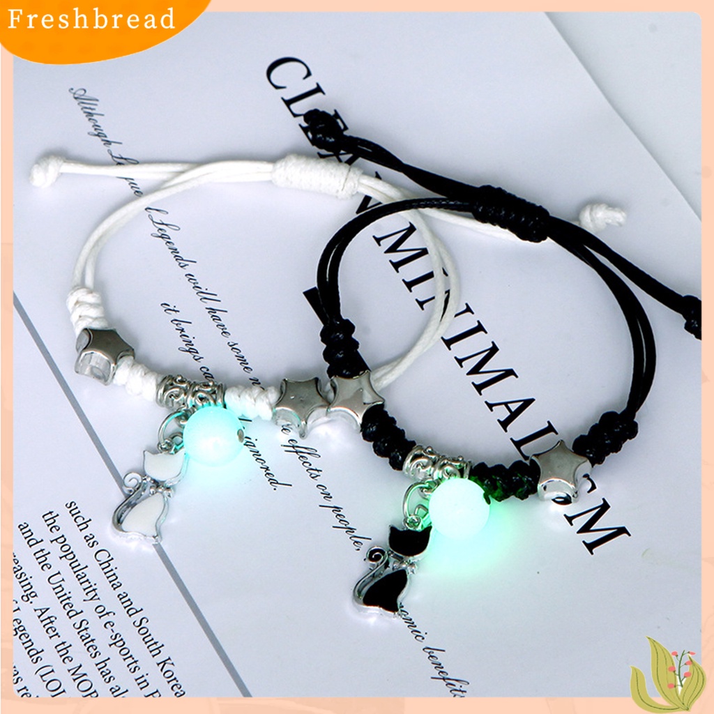 &lt; Freshbread &gt; 1pasang Gelang Persahabatan Eye-catching Luminous Pengerjaan Halus Liontin Geometris Hias Perhiasan Cross Adjustable Pasangan Kekasih Gelang Untuk Teman