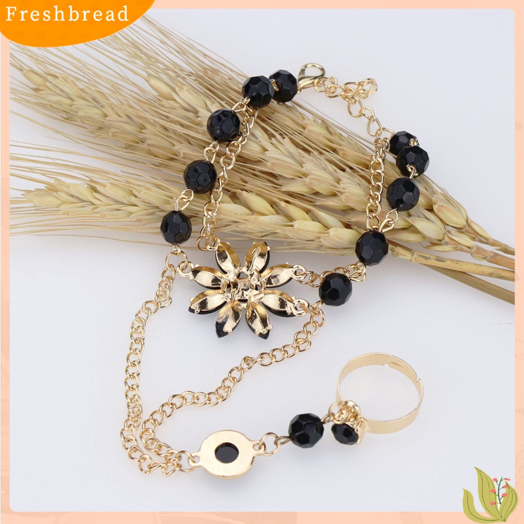 &lt; Freshbread &gt; Bentuk Bunga Mewah Tangan Harness Gelang Wanita Adjustable Jari Cincin Gelang Fashion Perhiasan