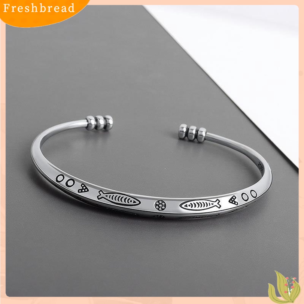 &lt; Freshbread &gt; Pria Gelang Bukaan Adjustable Warna Perak Twist Boho Pergelangan Tangan Dekorasi Mudah Dipakai Ikan Surat Melengkung Lengan Gelang Pria Perhiasan