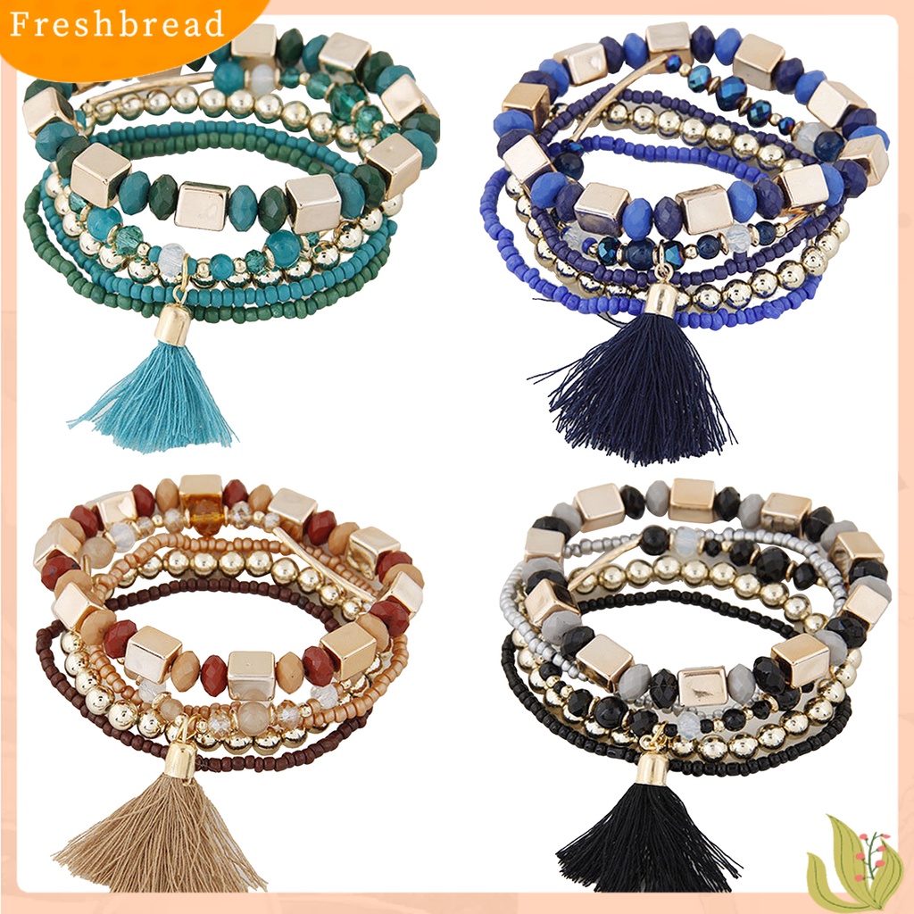 &lt; Freshbread &gt; Gelang Gaya Bohemian Retro Resin Cewek Multilayer Bead Bracelet Untuk Wisuda