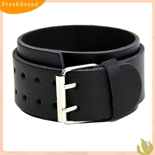 &lt; Freshbread &gt; Adjustable 2lapisan Gelang Kulit Imitasi Pria Gesper Cuff Bangle Bracelet