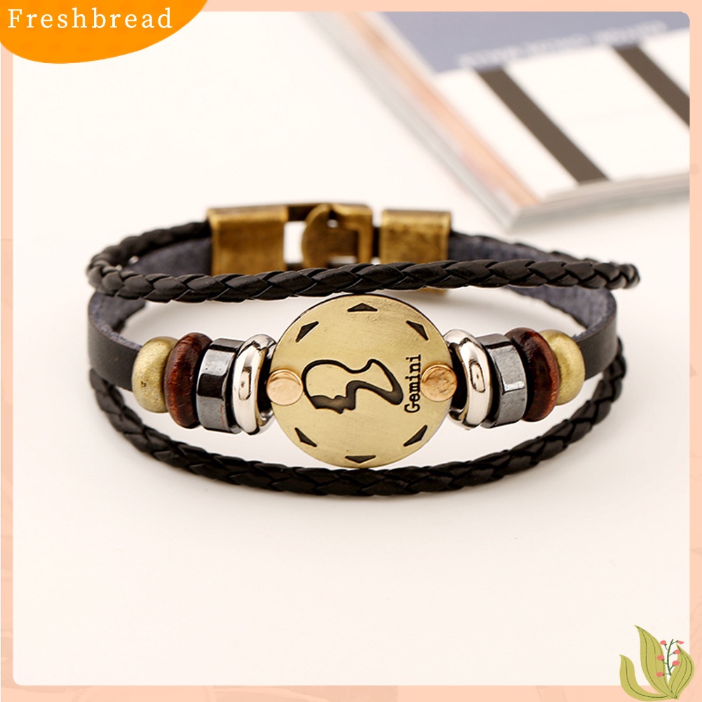 &lt; Freshbread &gt; 12rasi Bintang Multi-layer Dikepang Kulit Imitasi Gelang Bangle Perhiasan Hadiah