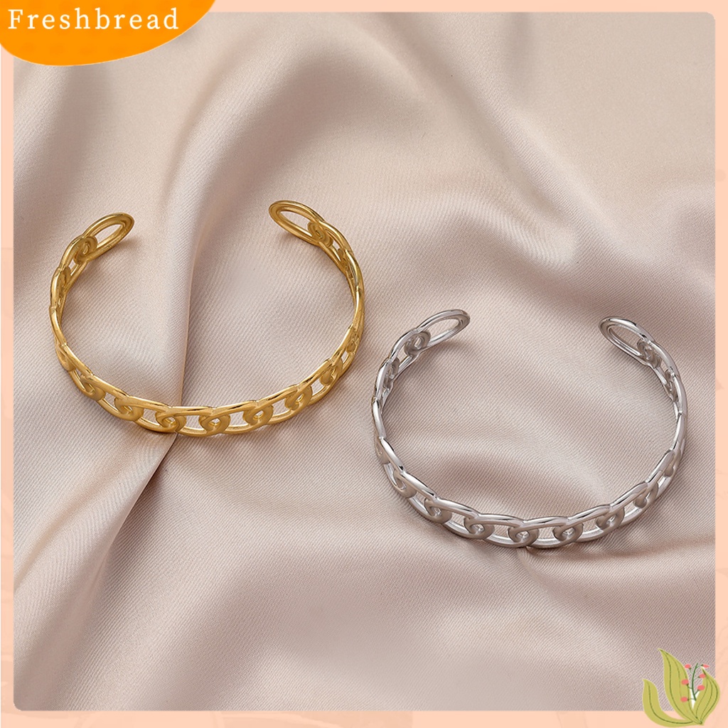 &lt; Freshbread &gt; Wanita Gelang Bentuk C Retro Rantai Stainless Steel Gaya Perancis Kerawang Bangle Hadiah Ulang Tahun