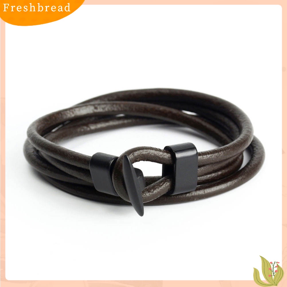 &lt; Freshbread &gt; Fashion Wanita Pria Multilayer Kulit Imitasi Punk Jangkar Gelang Bangle Hadiah