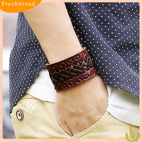 &lt; Freshbread &gt; Gelang Manset Lebar Kancing Gelang Kepang Punk Pria Wanita