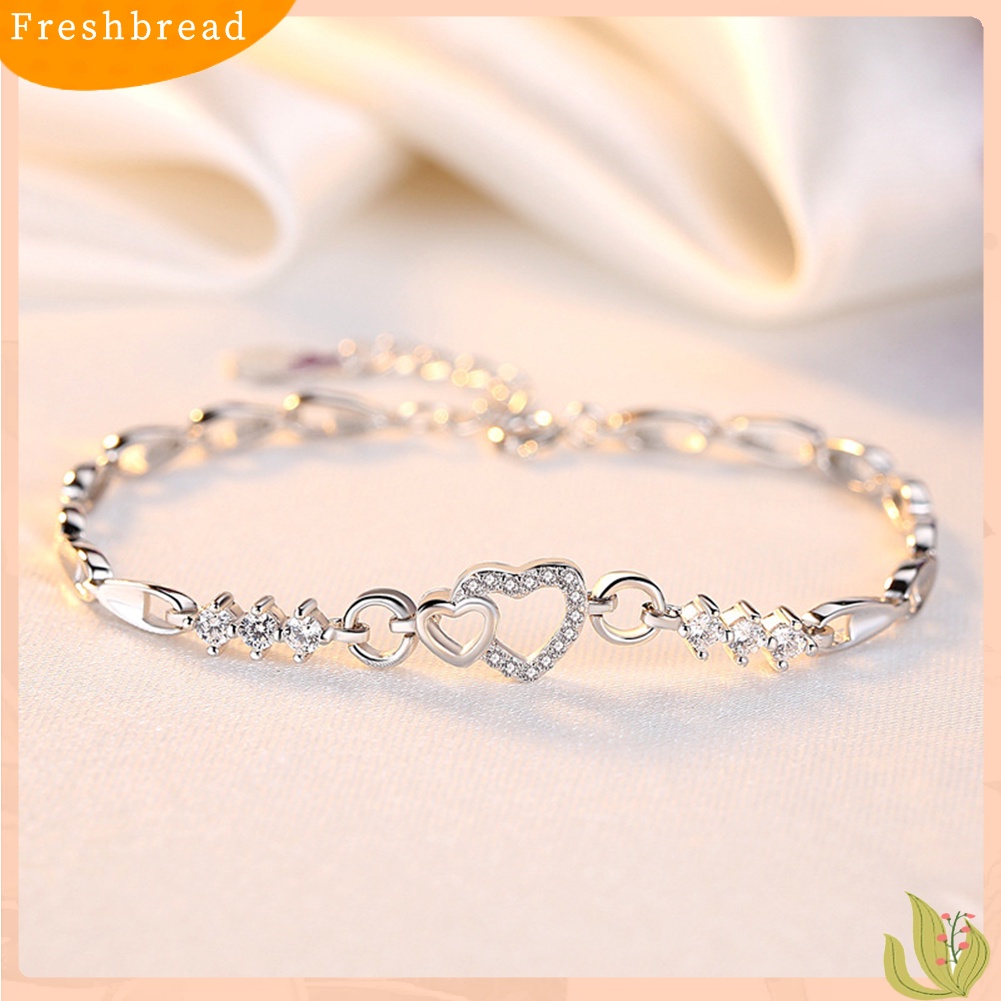 < Freshbread > Perhiasan Wanita Perak Berlapis Berongga Hati CZ Cubic Zirconia Gelang Hadiah Xmas