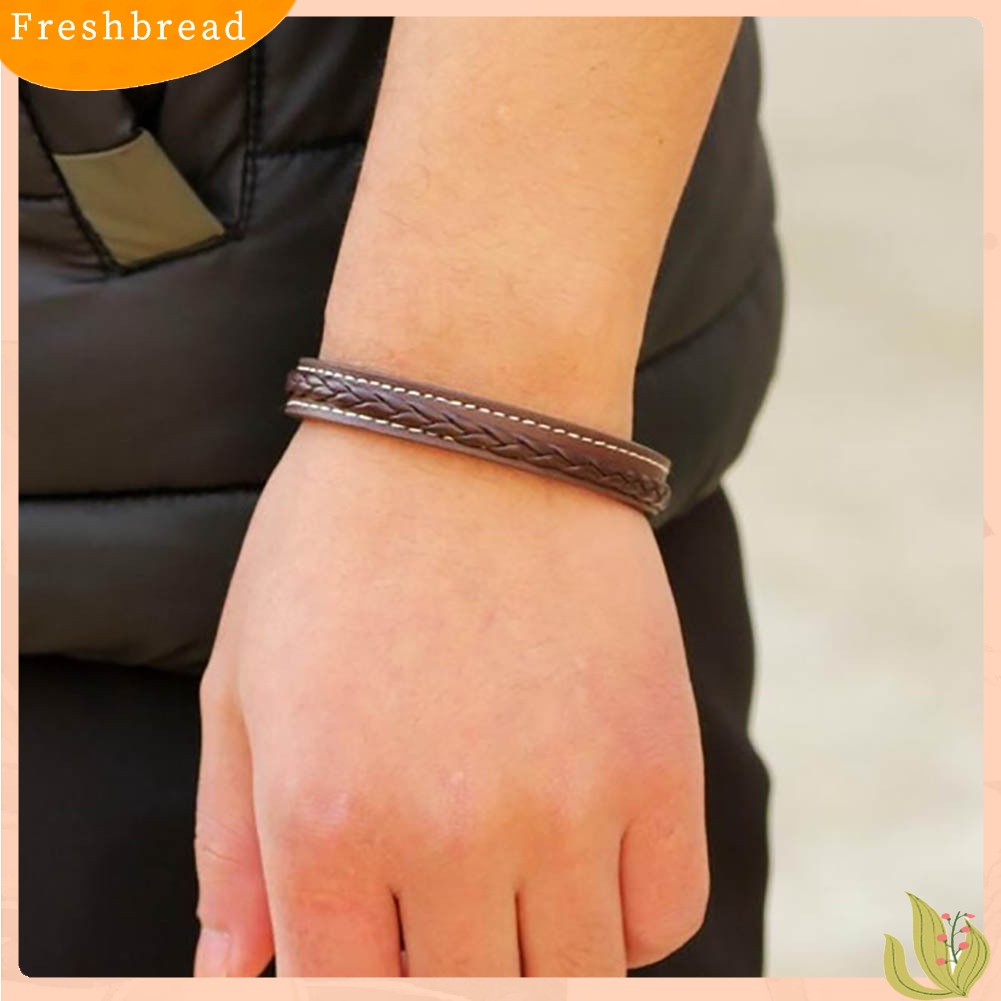 &lt; Freshbread &gt; Fashion Pria Warna Solid Dikepang ic Gesper Gesper Cuff Gelang Bangle Hadiah