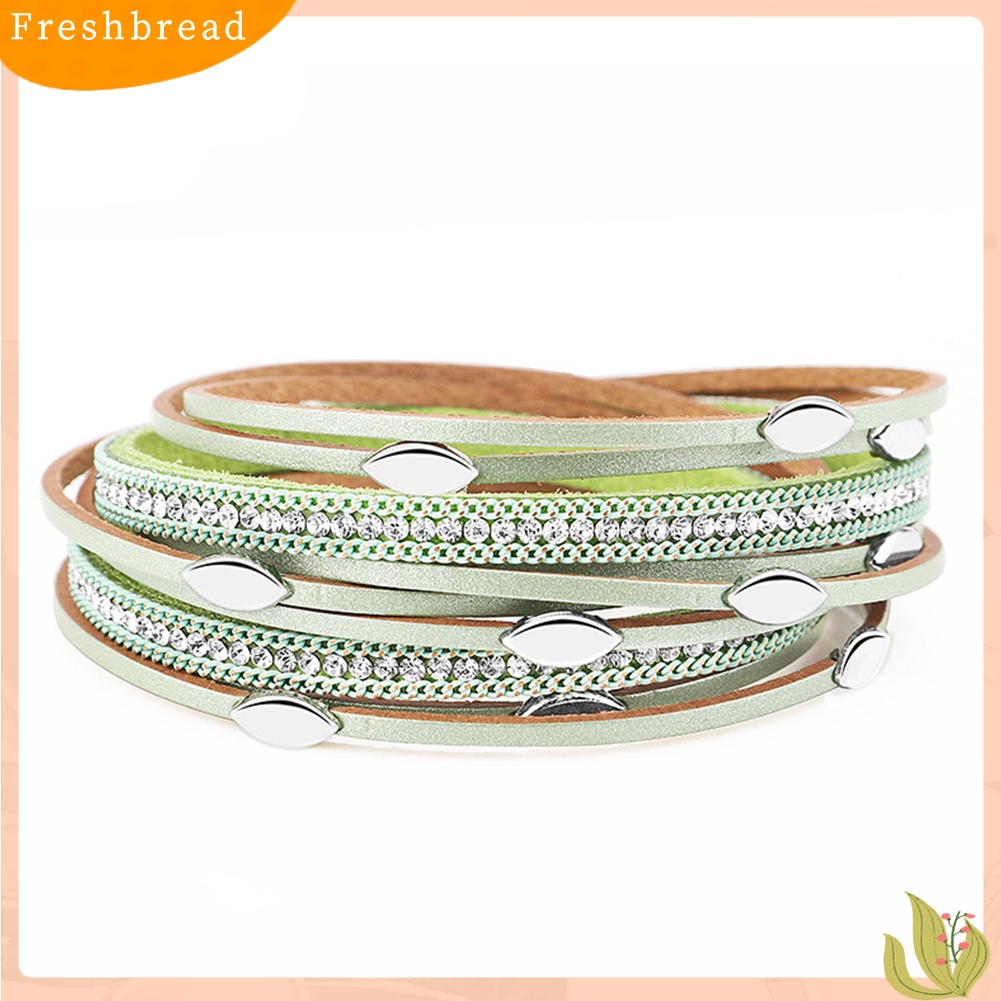 &lt; Freshbread &gt; Fashion Wanita Daun Pesona Berlian Imitasi Multi Layer Gelang Bangle Perhiasan Hadiah